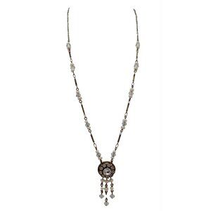 Liz Palacios Bronze Tone Crystal Rhinestone Genuine Pearl Pendant Necklace, K240